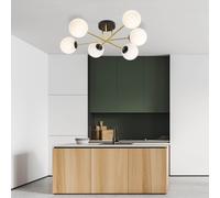 Lampadario Magnum Nero e Oro con 6 Sfere Satinate E14 da soffitto