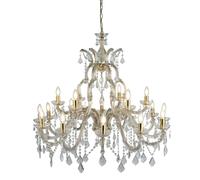 Lampadario Marie Therese 18Lt - Ottone lucido e cristallo trasparente