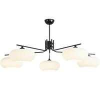 Lampadario Mid Century Bianco Nero - Lampadario Moderno a Semi-Incasso a 6 luci in Vetro Bianco - Lampadari Sputnik industriali in Oro Cromato,Lampadario