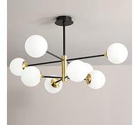 Lampadario Mid Century Modern Industrial E27 Sputnik Illuminazione a sospensione Lampadari Plafoniera Lampada nera e dorata per soggiorno, cucina, camera da letto, sala da pranzo (8 Lights, Cream)