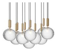 Lampadario Miira 13 Grande in Ottone e Ottica Trasparente