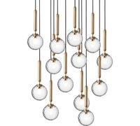 Lampadario Miira 13 Piccolo in Ottone e Ottica Trasparente