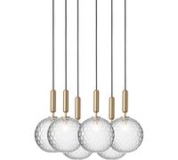 Lampadario Miira 6 Grande in Ottone e Ottica Trasparente