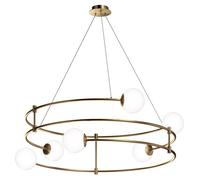 Lampadario Minimal Balance In Metallo Oro 6 Luci E Diffusori Sferici Bianchi