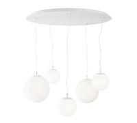 Lampadario Minimal Basic Form In Metallo Bianco 5 Luci Con Diffusori In Vetro