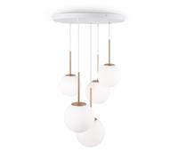Lampadario Minimal Basic Form In Metallo Bianco E Oro 5 Luci E Diffusori Vetro