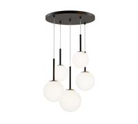 Lampadario Minimal Basic Form In Metallo Nero 5 Luci E Diffusori Bianchi