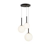 Lampadario Minimal Basic Form Metallo Nero 3 Luci Diffusori Bianchi