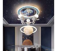 Lampadario moderni , Lampada da soffitto con astronauta, astronave, cartone animato, moderno, blu, astronauta, atterraggio sulla luna, lampadario luminoso, decorazione for la stanza dei bambini