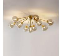 Lampadario Moderno a 10 luci Bubble Sputnik con Montaggio a Semi-Incasso, lampadario a Globo in Vetro ambrato, lampadario in Ottone di metà secolo per Sala da Pranzo e Soggiorno