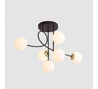 Lampadario moderno a 6 luci E27 da soffitto Chlier Vinta bianco e nero con sfera s e per camera da letto, soggiorno, cucina, soppalco, diametro 90 cm