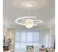 Lampadario Moderno A Forma di Luna per Sala da Pranzo,60/80cm,3 Temperature di Colore E Altezza Regolabile di 120cm,per Tavolo da Pranzo,Ingresso,Ingresso(80cm 80W, White)
