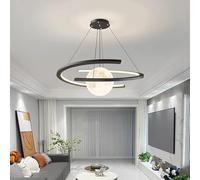 Lampadario Moderno A Forma di Luna per Sala da Pranzo,60/80cm,3 Temperature di Colore E Altezza Regolabile di 120cm,per Tavolo da Pranzo,Ingresso,Ingresso(80cm 80W, Black)