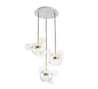 Lampadario Moderno a grappolo a Globo Lampadario a Globo in Ottone Lampadario a Sfera in Vetro Trasparente 15 Teste Illuminazione a Sospensione a Bolle per Sala da Pranzo Soggiorno - Luce Calda 3000