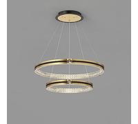 Lampadario Moderno a LED dimmerabile Lampada a Sospensione Regolabile a 3 Anelli Oro Nero Cristalli sospesi della metà del secolo Plafoniera Alta Rotonda per Sala da Pranzo Ingresso Cucina Soggiorno