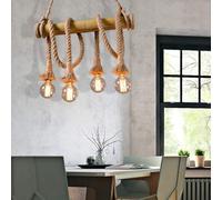 Lampadario Moderno a LED, Lampada a Sospensione V-intage E-dison con Lampadina Nuda, Lampada da Isola in Corda Asiatica e plafoniera a 6 luci Compatibile con Isola da Cucina, Lusso (4 luci)