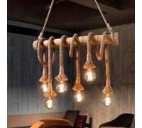 Lampadario Moderno a LED, Lampada a Sospensione V-intage E-dison con Lampadina Nuda, Lampada da Isola in Corda Asiatica e plafoniera a 6 luci Compatibile con Isola da Cucina, Lusso (6 luci)