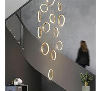 Lampadario Moderno a Sospensione Grand Stairway con 15 luci a LED, Creativo, dimmerabile, ad Anello in Alluminio, per Ville, soffitti Alti, Telecomando, Elegante Illuminazione per la casa.
