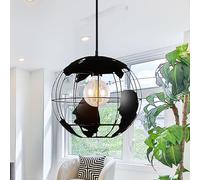 Lampadario Moderno a Sospensione in Ferro Paralume Lampada da Soffitto Gabbia plafoniera Pendente Globo paralume E27 sferico per Sala da Pranzo Metallo Nero Cucina Camera da Letto Bar, nero