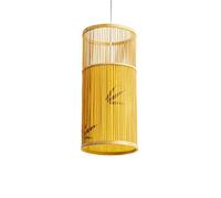 Lampadario Moderno a Sospensione in Gabbia Intrecciata a Mano, Paralume in Pergamena Imitazione Gialla, E27, Illuminazione Decorativa retrò in Legno, Sala da tè, Sala da Pranzo, Bar, caffett