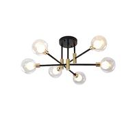 Lampadario moderno a sospensione Sputnik Mid-Century Lampadario con paralumi in vetro per camera da letto, apparecchio di illuminazione per soggiorno Negozio di abbigliamento Bar (nero e oro, 6 luci)