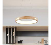 Lampadario Moderno ad Anello LED in Legno,Luce a Sospensione in Stile Giapponese 1 Luce,Plafoniera Circolare Dimmerabile Contemporanea per Sala da Pranzo Soggiorno con Isola Cucina-B 50x50x6cm(20x20x