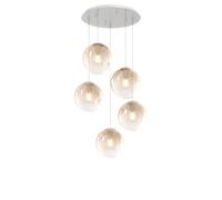 Lampadario Moderno Big Eclipse Metallo Bianco Vetro Ambra 5 Luci E27