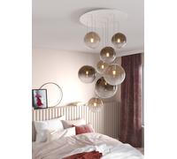 Lampadario Moderno Big Eclipse Metallo Bianco Vetro Ambra-Bronzo 8 Luci E27