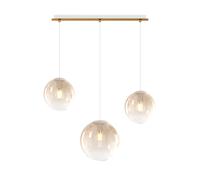 Lampadario Moderno Big Eclipse Metallo Ottone Satinato Vetro Ambra 3 Luci E27