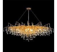 Lampadario moderno con ramo di albero e lampada a sospensione grande rettangolare in cristallo con goccia di pioggia per soffitti alti, isola della cucina, sala da pranzo e foyer, L120 cm, oro
