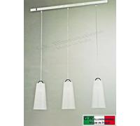 LAMPADARIO MODERNO CROMATO 3 LUCI BINARIO VETRO BIANCO SOSPENSIONE CUCINA Single [EEK: A++]