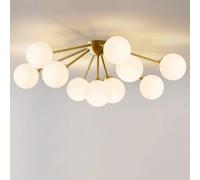 Lampadario Moderno da soffitto in Vetro opalino Sputnik, 10 luci, lampadario a Globo in Ottone, Lampada metà secolo, Montaggio a Semi-Incasso in Oro per Sala da Pranzo e Soggiorno