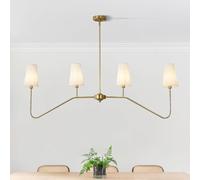 Lampadario moderno, illuminazione lineare per isola cucina con paralume in tessuto bianco, lampada a sospensione regolabile in altezza per soggiorno, camera da letto, corridoio (Gold,4 Heads)