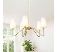 Lampadario moderno, illuminazione lineare per isola cucina con paralume in tessuto bianco, lampada a sospensione regolabile in altezza per soggiorno, camera da letto, corridoio (Gold,5 Heads A)