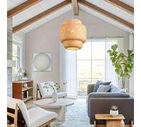 Lampadario moderno in bambù con luci a sospensione artigianali | CE 220 V E26/E27 | Supporto semi-incasso per paralume intrecciato