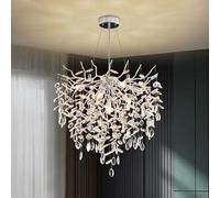 Lampadario moderno in cristallo argento, grande lusso Raindrop lampada a sospensione rotonda cristallo Light Fixture Luxury Tree Branch lampadario per isola della cucina, sala da pranzo, 60 cm