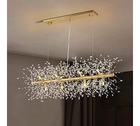 Lampadario moderno in cristallo, dente di leone dorato rettangolare, per sala da pranzo, camera da letto, soggiorno (12 lampade, 92cm)