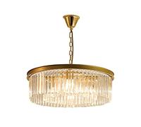 Lampadario Moderno in Cristallo Dorato per Soggiorno, Ristorante e Hotel, Design Minimalista Americano con luci da soffitto a LED, Forma Rotonda, con lampadine E14