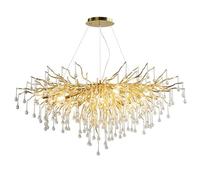 Lampadario moderno in cristallo, illuminazione rettangolare con rami dorati, grande lampada a sospensione per isola da cucina, con gocce di pioggia smerigliate, per soffitti alti, sala da pr
