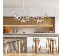 Lampadario Moderno in Legno a LED ad Anello, Giapponese a 1 Luce, plafoniera Circolare dimmerabile contemporanea per Isola Cucina Soggiorno Sala da Pranzo-B 50x50x6 cm (20x20x2 Pollici)