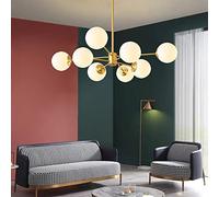 Lampadario moderno in oro Lampada a sospensione creativa a forma di fagiolo magico Lampada a sospensione a sfera in vetro bianco 8 * E27 Lampada a sospensione in metallo Lampada da soggiorno Cucina