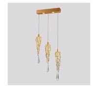 Lampadario Moderno in Ottone e Cristallo, Illuminazione a Sospensione in Rame, Luce a Sospensione di Lusso in Vetro a Gocce, Luce per Ristorante (3 Teste)