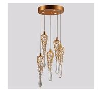 Lampadario Moderno in Ottone e Cristallo, Illuminazione a Sospensione in Rame, Luce a Sospensione di Lusso in Vetro a Gocce, Luce per Ristorante (5 Teste)