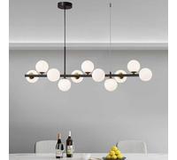 Lampadario Moderno in Vetro con globi, Stile Mid-Century, in Metallo Dorato, con Paralume a Globo, Altezza Regolabile, per Cucina, Soggiorno, Camera da Letto, Nero, 11 luci