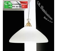 LAMPADARIO MODERNO IN VETRO S. BIANCO TELAIO ORO Ø40 LAMPADA A SOSPENSIONE Tina