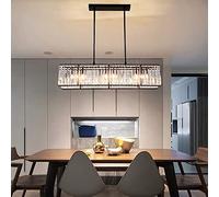Lampadario moderno lineare in cristallo per isola cucinaLampadario rettangolare in cristallo per sala da pranzo4 luci Lampadario di lusso in cristallo nero 80x35cm (31x14 pollici) (g3yqx 001) Beauty