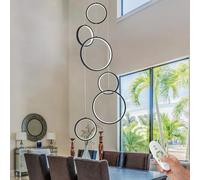 Lampadario moderno nero per sala da pranzo, lampadario a LED a 6 anelli per scale, lampadario a LED per atrio con soffitto alto