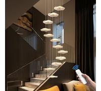 Lampadario Moderno per Scale in Oro con Telecomando e Altezza Regolabile Massima di 400 cm - Base in Acciaio Inossidabile, plafoniera LED dimmerabile in Acrilico Lotus per Villa, Scale, ingr