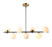 Lampadario moderno Sputnik della metà del secolo Lampada a sospensione lineare nera e ottone 7 luci in vetro lattimo Globo Illuminazione a sospensione per isola cucina per sala da pranzo Soggiorno