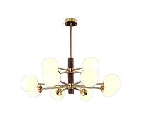 Lampadario Moderno Sputnik, plafoniera con globi in Vetro Bianco Satinato, Lampada a Sospensione da Cucina e Camera da Letto in Ottone Vintage (90x73 cm)